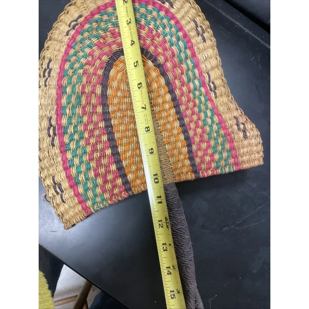 Authentic Handwoven Bolga Fan- African Hand Fan- Leather Handle- Boho Wall Decor
